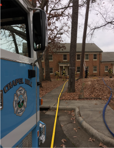 Chapel Hill Fire Department personnel conduct routine training at the former Odum Village Student Housing complex.