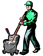Worker pushing a mop bucket