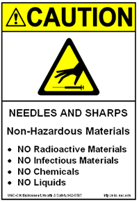 Non-Hazardous Needles and Sharps Label