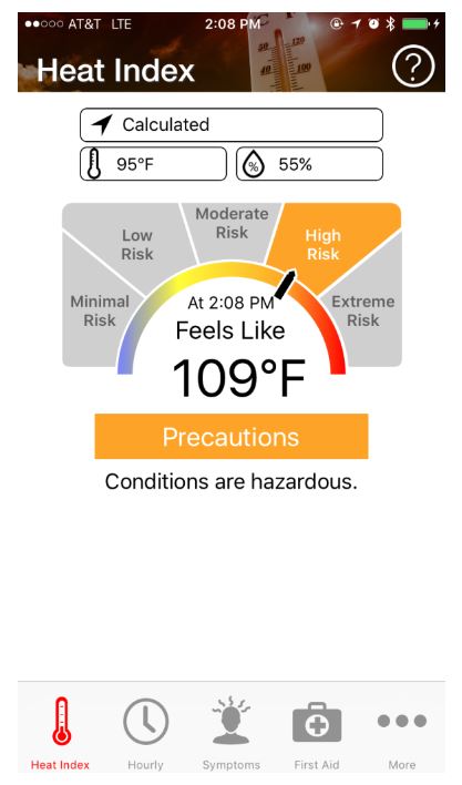 Heat safety tool app screenshot