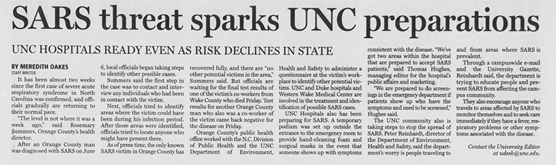 SARS threat sparks UNC preparations DTH story